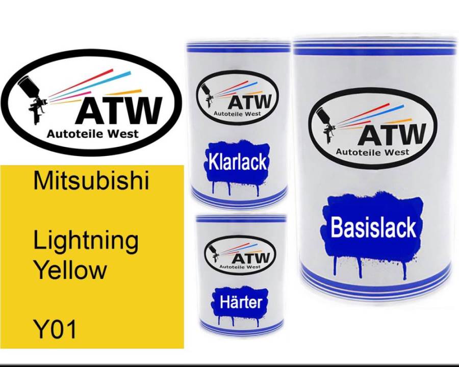 Mitsubishi, Lightning Yellow, Y01: 500ml Lackdose + 500ml Klarlack + 250ml Härter - Set, von ATW Autoteile West.